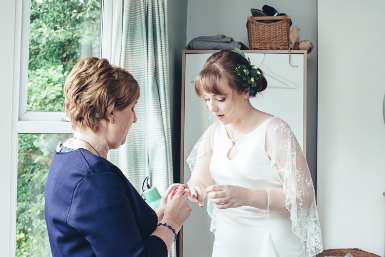 Bride Mother Morning Prep Caped Silk Dress Ring Foliage Relaxed Updo | Greenery Burgundy City Autumn Wedding http://lisahowardphotography.co.uk/