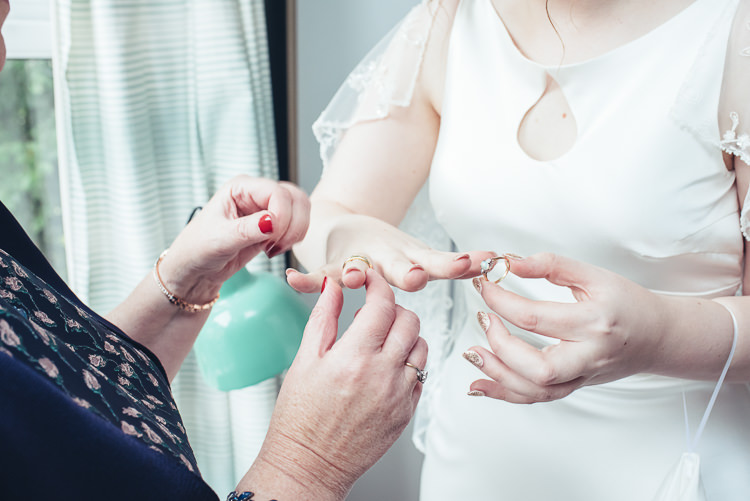 Bride Mother Morning Prep Caped Silk Dress Ring Relaxed Gold Nails | Greenery Burgundy City Autumn Wedding http://lisahowardphotography.co.uk/