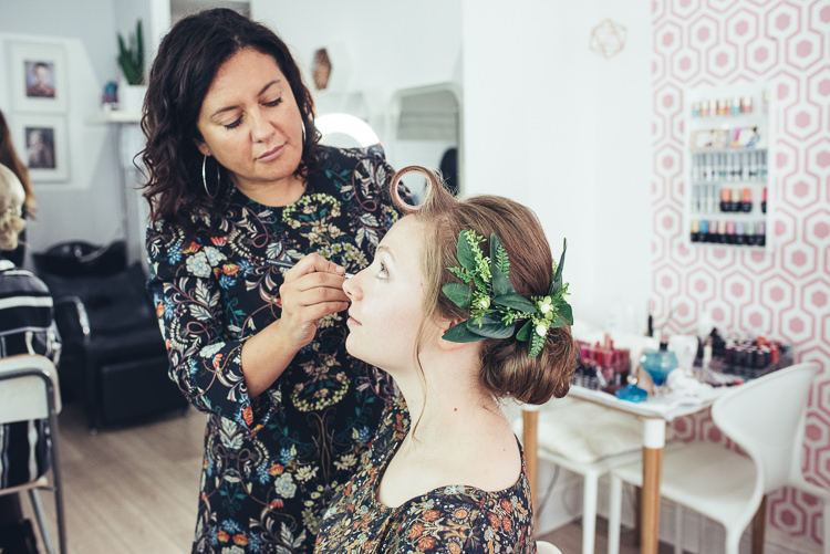 Bride Updo Prep Foliage Makeup Hair Salon | Greenery Burgundy City Autumn Wedding http://lisahowardphotography.co.uk/