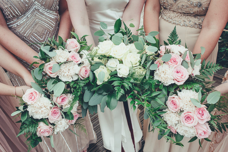 Pink Blush Champagne Gold Bridesmaids Bride Bouquet Photo | Greenery Burgundy City Autumn Wedding http://lisahowardphotography.co.uk/