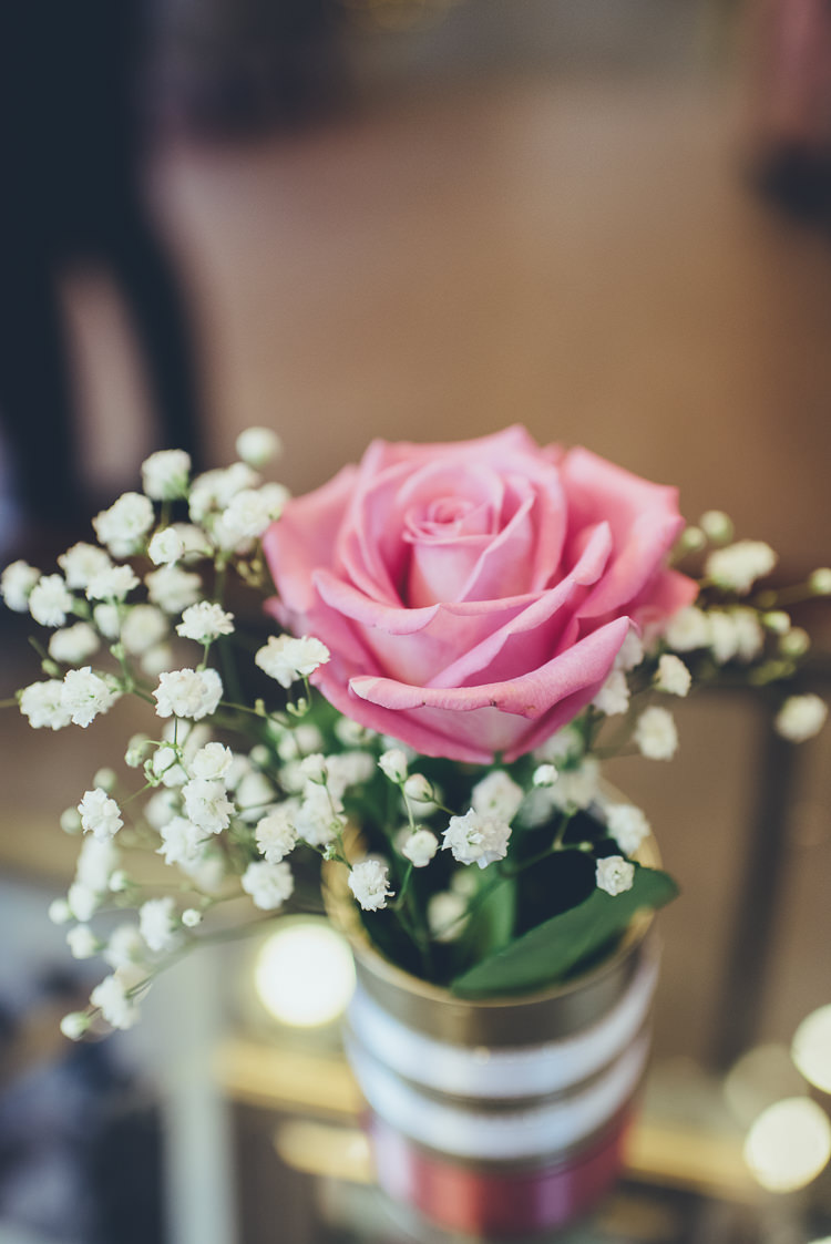 Industrial Rustic Decor Tin Can Flowers Pink Roses Gyp Baby's Breath | Greenery Burgundy City Autumn Wedding http://lisahowardphotography.co.uk/