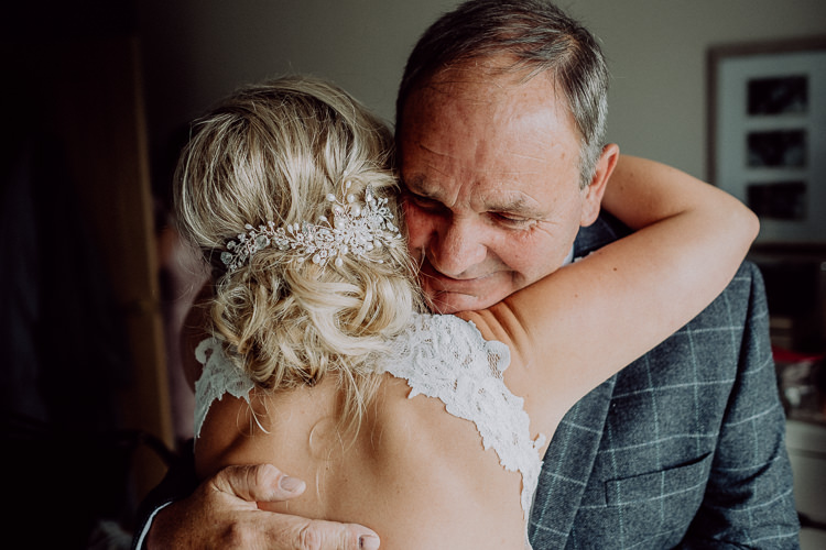 Hair Bride Bridal Up Do Accessory Father Hug Stylish Rainy Festival Wedding http://albatrossandmariner.co.uk/