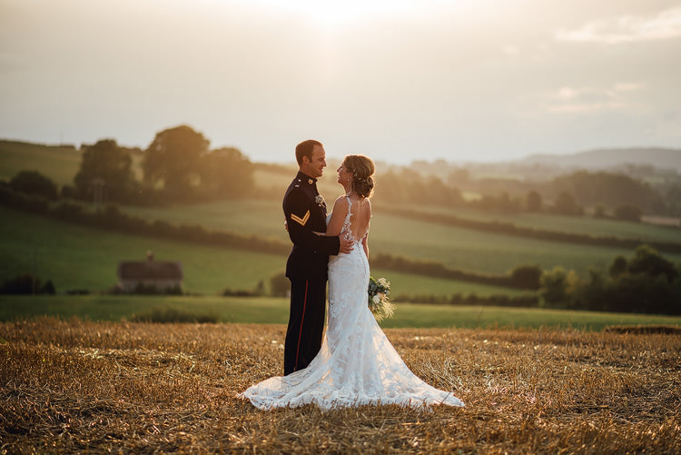 Bride Bridal Fishtail Train Strappy Veil Military Groom Outdoor Summer Rustic Barn Wedding https://www.chebirchhayesphotography.com/