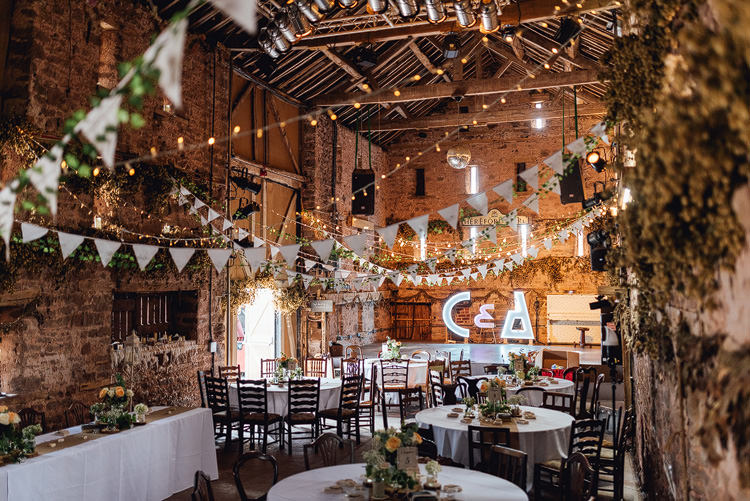 Reception Bunting Fairylights Light Up Letter Barn Outdoor Summer Rustic Barn Wedding https://www.chebirchhayesphotography.com/