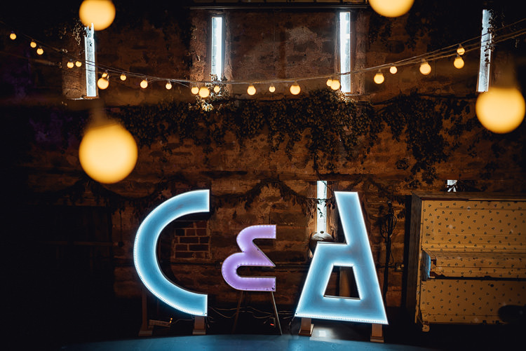 Light Up Letters Modern Neon 80s Outdoor Summer Rustic Barn Wedding https://www.chebirchhayesphotography.com/
