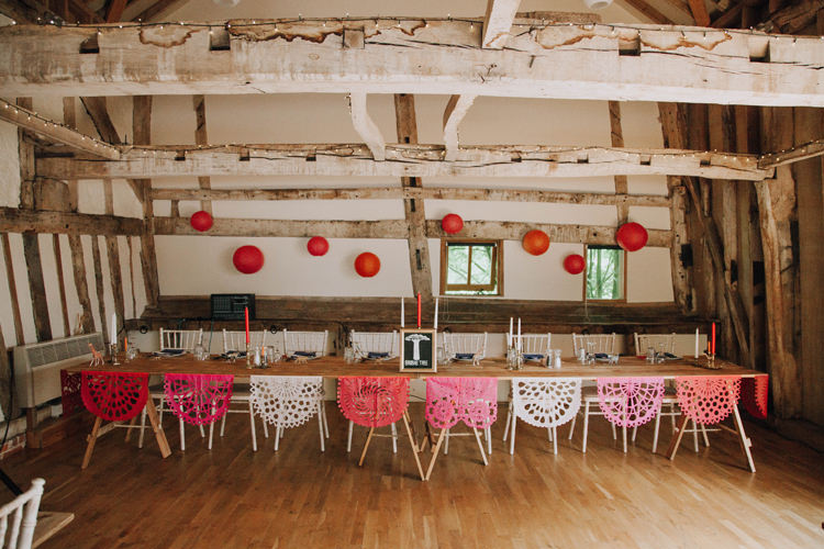 Top Table Bunting Decor Lanterns Orange Country Barn Wedding http://www.meganduffield.com/