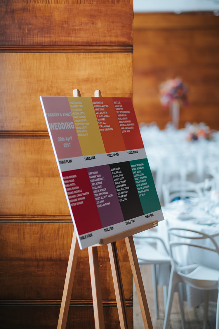 Pantone Seating Chart Table Plan Easel Modern Artistic Colour Pop City Wedding http://missgen.com/
