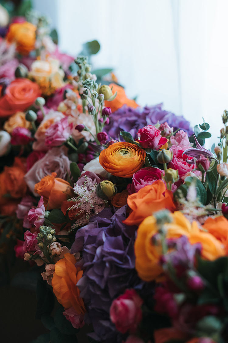 Multicolour Colourful Flowers Floral Purple Orange Pink Blush Rose Peony Modern Artistic Colour Pop City Wedding http://missgen.com/