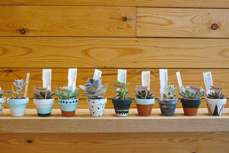 Potted Succulent Favours Happy DIY Woodland Wedding http://www.elliegracephotography.co.uk/