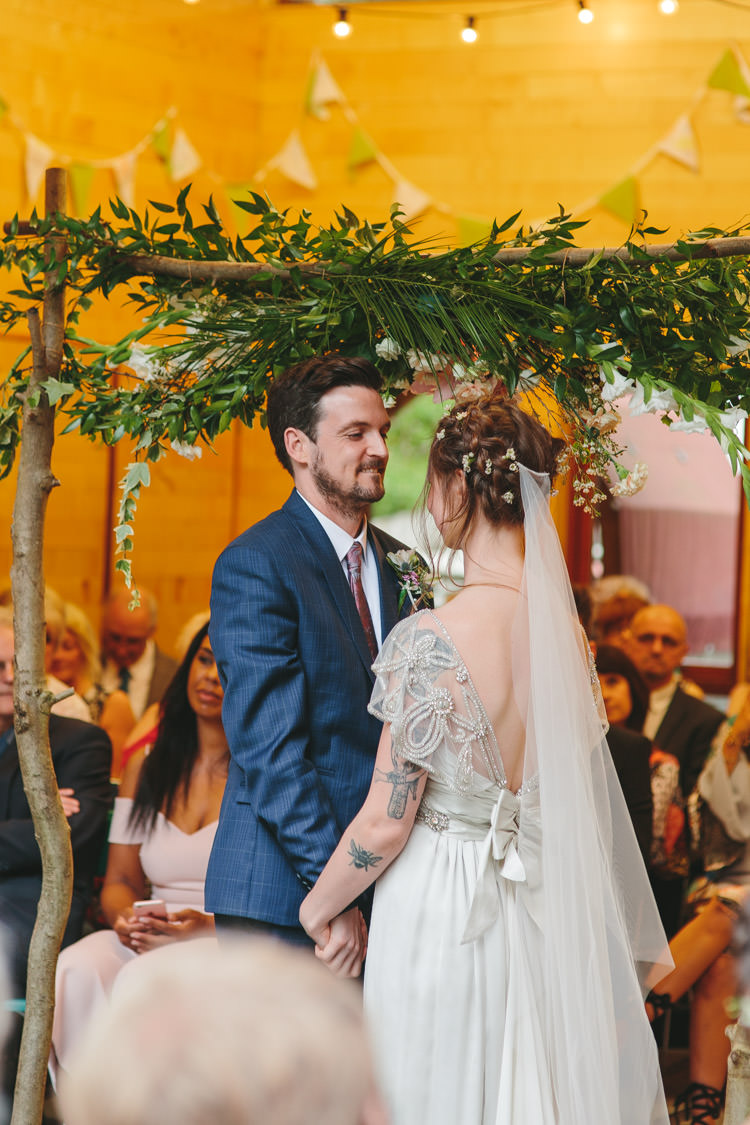 Floral Arch Branch Backdrop Ceremony Happy DIY Woodland Wedding http://www.elliegracephotography.co.uk/