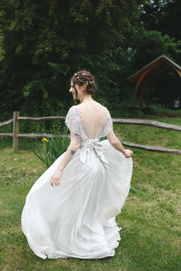 Anna Campbell Dress Gpwm Bride Bridal Back Happy DIY Woodland Wedding http://www.elliegracephotography.co.uk/
