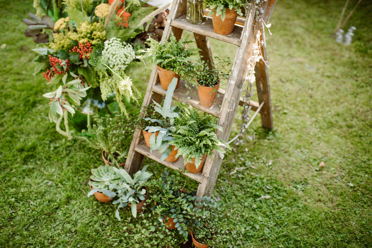 Ladder Flowers Pots Vegan Handfasting Summer Garden Party Wedding https://www.elliegillard.co.uk/