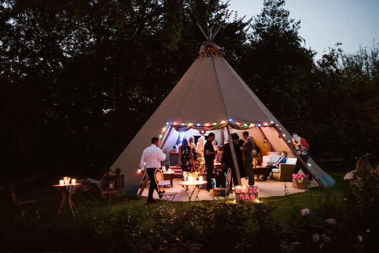 Tipi Lights Evening Vegan Handfasting Summer Garden Party Wedding https://www.elliegillard.co.uk/