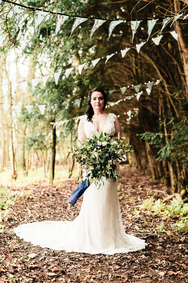 Justin Alexander Lace Dress Gown Bride Bridal Magical Fairy Lit Blue Gold Winter Wedding Ideas https://sarahbrookesphotography.com/