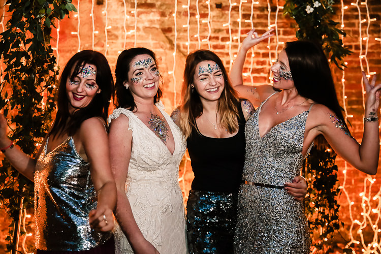 Glitter Bar Make Up Beauty Magical Fairy Lit Blue Gold Winter Wedding Ideas https://sarahbrookesphotography.com/