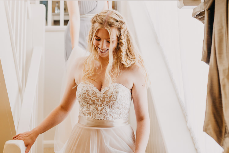 Bride Blonde Hair Down Sweetheart Pink Blush Dress Lace Tulle | Rustic Relaxed Cornflower Blue Barn Wedding http://www.peterhugophotography.com/
