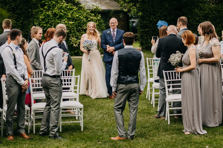 South Farm Outdoor Ceremony Aisle Countryside Woodland Bride Groom | Rustic Relaxed Cornflower Blue Barn Wedding http://www.peterhugophotography.com/