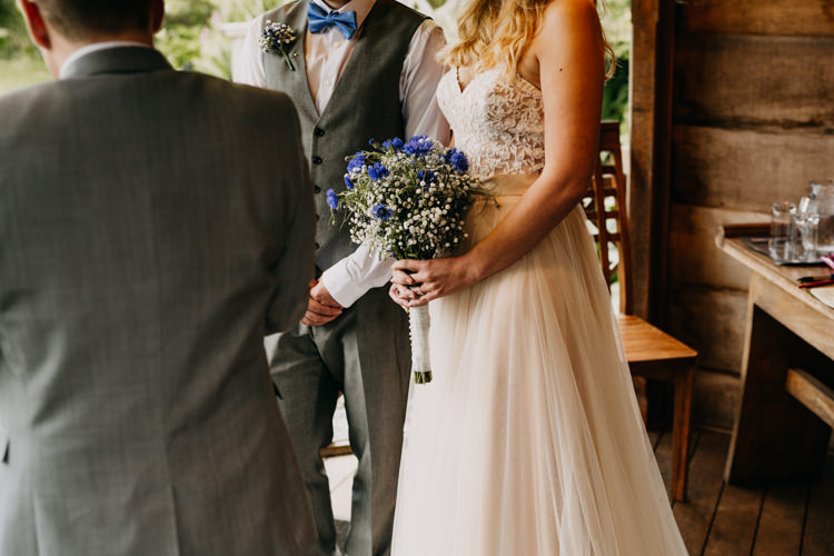 Bride Groom Sweetheart Rose Gold Dress Gypsophila Lavender Bouquet | Rustic Relaxed Cornflower Blue Barn Wedding http://www.peterhugophotography.com/