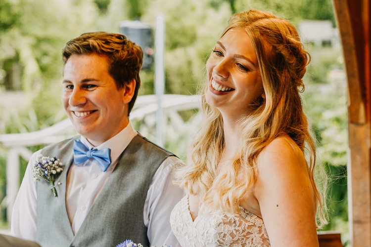 Bride Groom Sweetheart Rose Gold Dress Medium Long Hair Down | Rustic Relaxed Cornflower Blue Barn Wedding http://www.peterhugophotography.com/