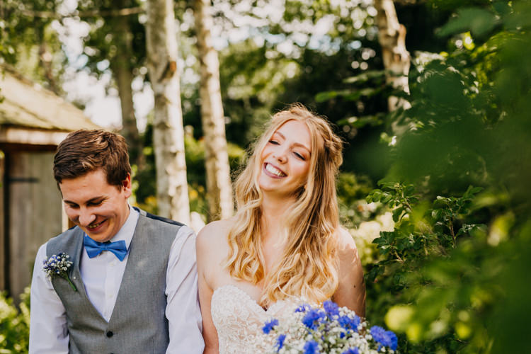 Beautiful Smile Bride Groom Happy Sweetheart Dress Gyp Lavender Bouquet | Rustic Relaxed Cornflower Blue Barn Wedding http://www.peterhugophotography.com/