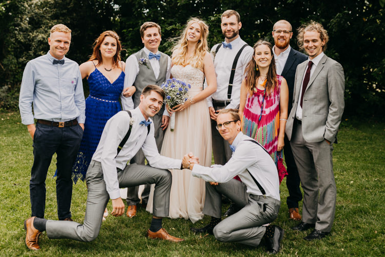 Bridal Bride Groom Family Group Photo Informal Fun Outdoors | Rustic Relaxed Cornflower Blue Barn Wedding http://www.peterhugophotography.com/