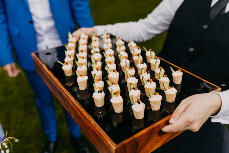 Canapes Appetisers Reception Cocktail Hour Party Food Cone | Rustic Relaxed Cornflower Blue Barn Wedding http://www.peterhugophotography.com/