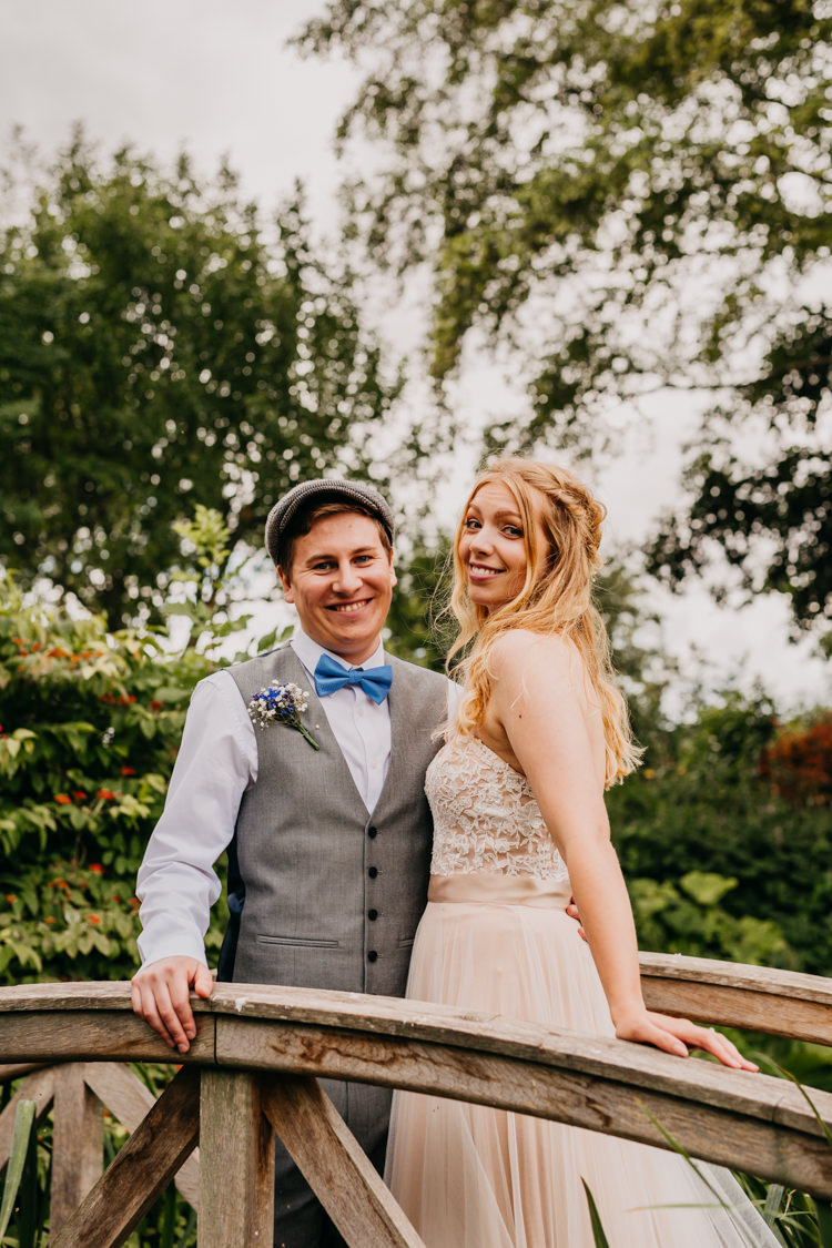 Bride Groom Smiling Photo Outdoors Field Woodland Countryside | Rustic Relaxed Cornflower Blue Barn Wedding http://www.peterhugophotography.com/