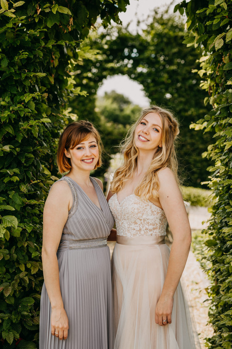 Bride Bridesmaid Photo Outdoor Woodlands Field Farm Grey Pink Dress | Rustic Relaxed Cornflower Blue Barn Wedding http://www.peterhugophotography.com/