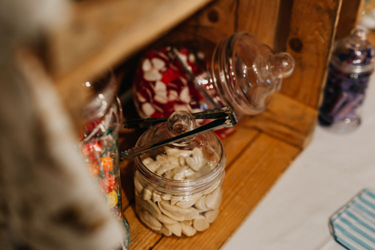 Vintage Retro Old School Sweets Glass Jars Wooden Crates | Rustic Relaxed Cornflower Blue Barn Wedding http://www.peterhugophotography.com/