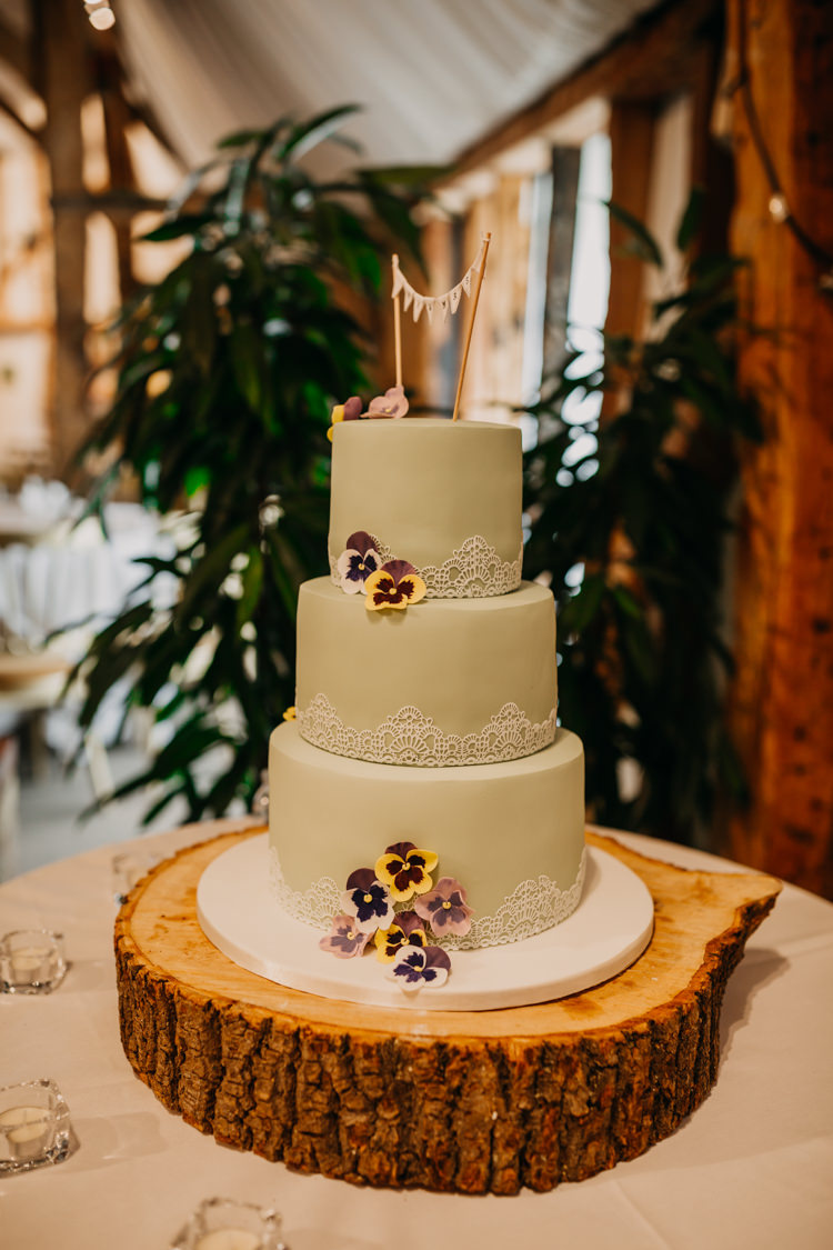 Green Lace Flower Bunting Cake Topper Informal Natural | Rustic Relaxed Cornflower Blue Barn Wedding http://www.peterhugophotography.com/