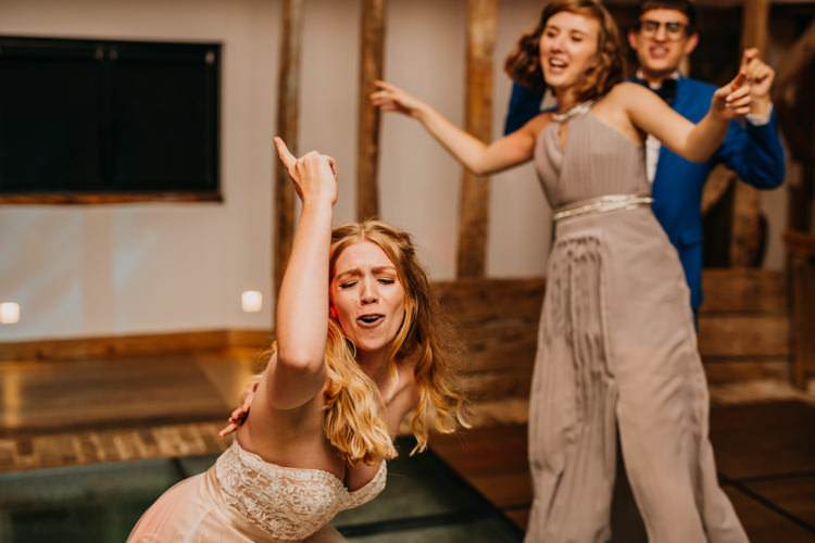 Bride Dancing Dance Floor Fun Singing Bridesmaid Evening Party | Rustic Relaxed Cornflower Blue Barn Wedding http://www.peterhugophotography.com/