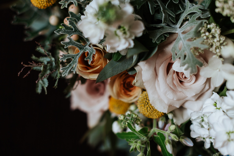 Pastel Wild Flowers Table Decor Arrangement Blush Roses | Glitter Dinosaurs City Wedding https://struvephotography.co.uk/