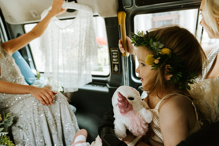 Adorable Flower Girl Unicorn Silver Sequin Dress | Glitter Dinosaurs City Wedding https://struvephotography.co.uk/
