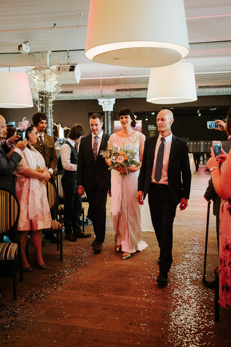 Bride Father Aisle Ceremony Glitter Decor Flat Shoes | Glitter Dinosaurs City Wedding https://struvephotography.co.uk/