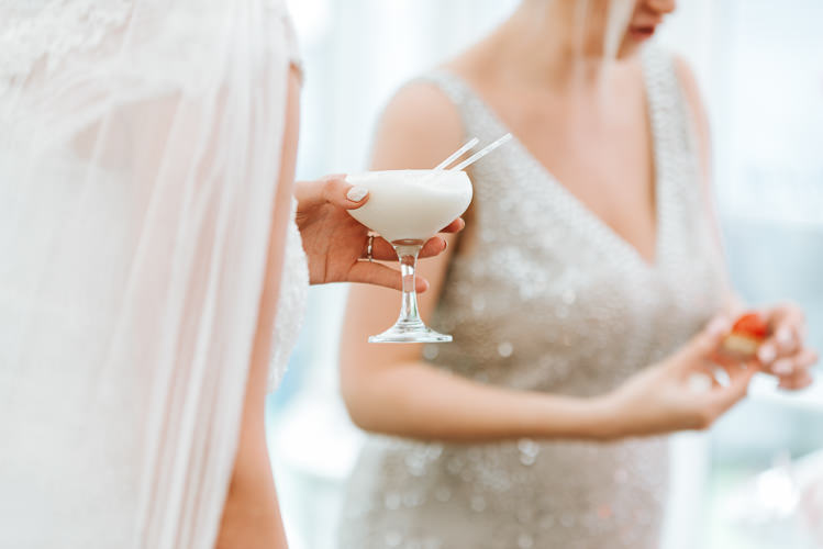 Reception Cocktails Bride Bridesmaid White Sequin Glitter | Glitter Dinosaurs City Wedding https://struvephotography.co.uk/