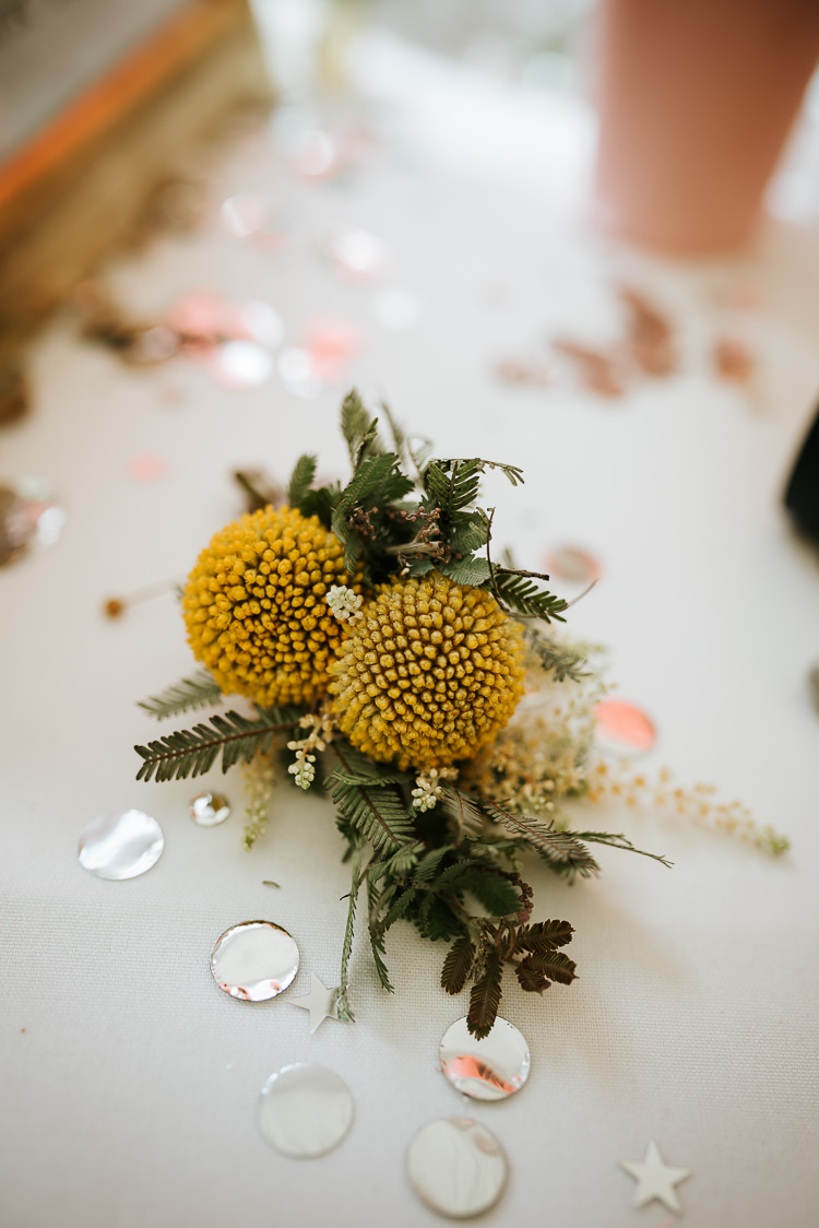 Yello Buttonhole Round Flower Natural Informal Relaxed Simple | Glitter Dinosaurs City Wedding https://struvephotography.co.uk/