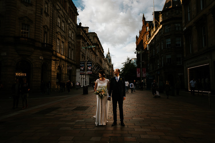 Dark Bride Groom Street City Photography Glasgow Scotland | Glitter Dinosaurs City Wedding https://struvephotography.co.uk/