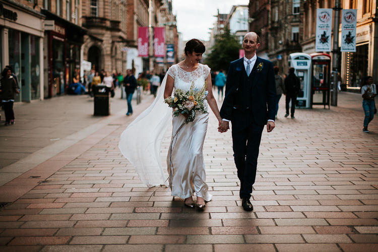 Bride Groom Walk City Street Photography Glasgow Scotland | Glitter Dinosaurs City Wedding https://struvephotography.co.uk/