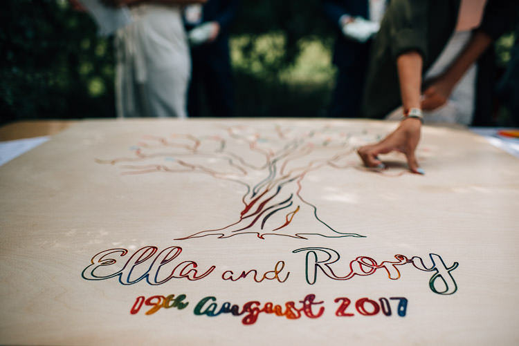 Finger Print Tree Guest Book Engraved Wooden Rainbow Festival Bohemian Glamping Wedding https://theshannons.photography/