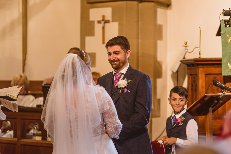Groom Style Blue Tweed Suit Pink Tie Pocket Square Three Piece Waistcoat Bride Bridal Maggie Sottero Sleeves Sweetheart Neckline Veil Colourful Creative Vintage Railway Wedding http://joemallenphotography.co.uk/