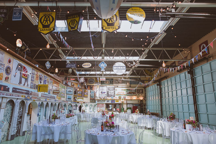 Railway Museum Museum Dinner Setting Ghost Chair Colourful Creative Vintage Railway Wedding http://joemallenphotography.co.uk/