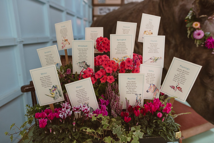 Table Plan Seating Chart Floral Trough Container Names Wildlife Colourful Creative Vintage Railway Wedding http://joemallenphotography.co.uk/