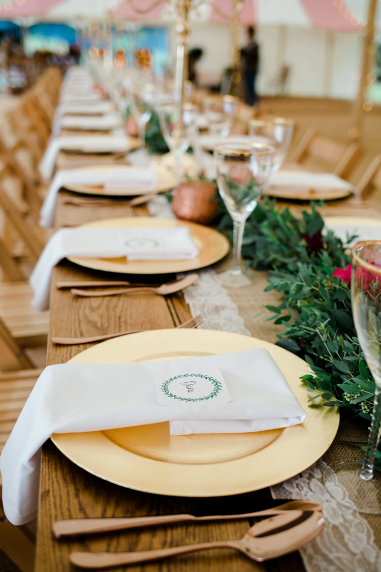 Red Gold Decor Tables Candelabras Outdoorsy Late Summer Marquee Wedding Ideas http://www.esmefletcher.com/