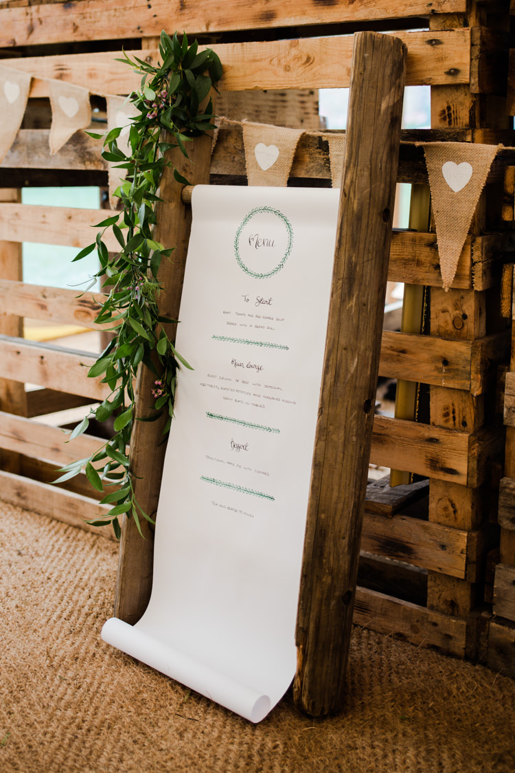 Menu Scroll Stationery Outdoorsy Late Summer Marquee Wedding Ideas http://www.esmefletcher.com/