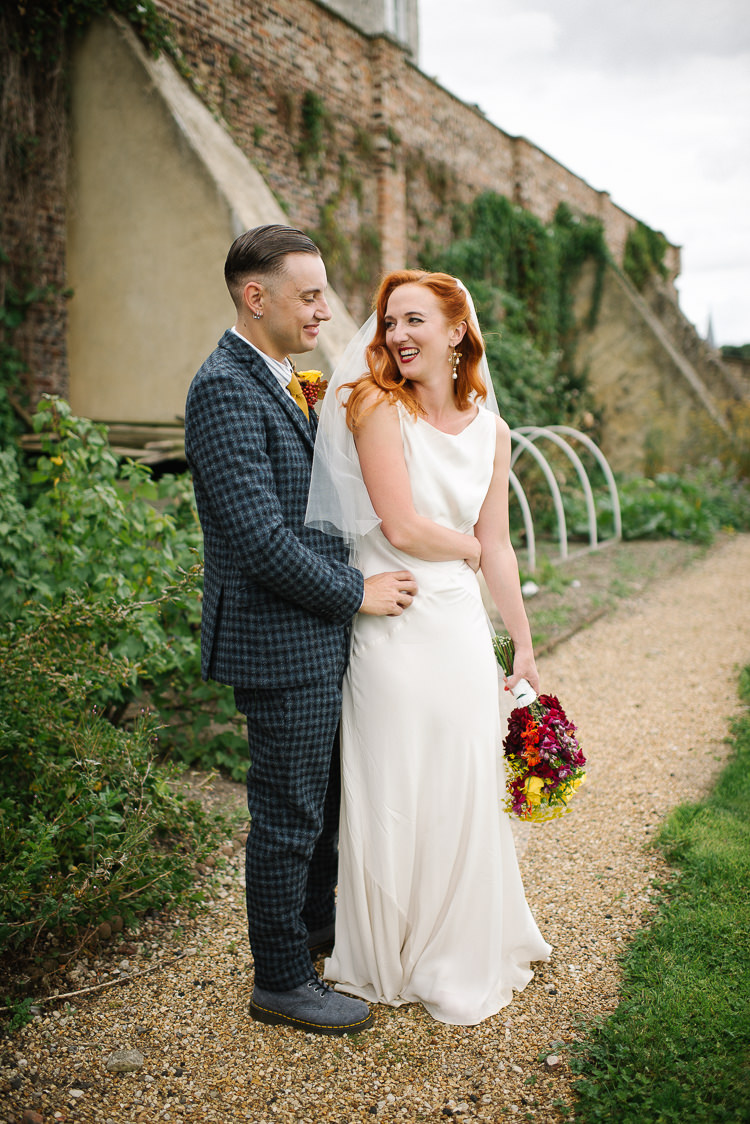Groom Style Harris Tweed Three Piece Waistcoat Blue Mustard Bride Bridal Ghost Dress Gown Veil Silk Homemade Street Party Back Garden Wedding http://www.foxmoonphotography.com/