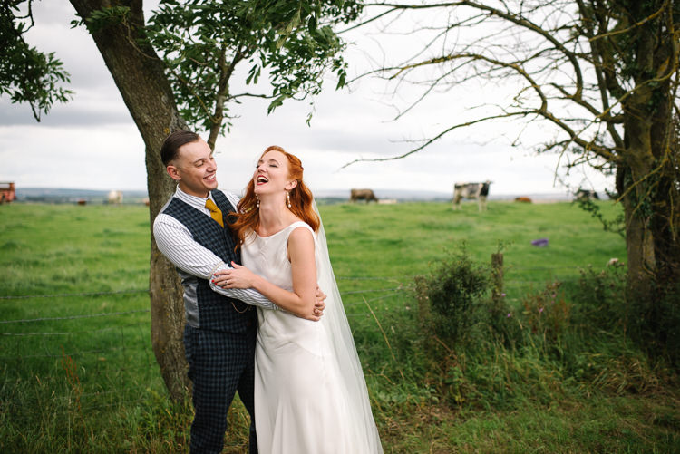 Groom Style Harris Tweed Three Piece Waistcoat Blue Mustard Bride Bridal Ghost Dress Gown Veil Silk Bias Homemade Street Party Back Garden Wedding http://www.foxmoonphotography.com/
