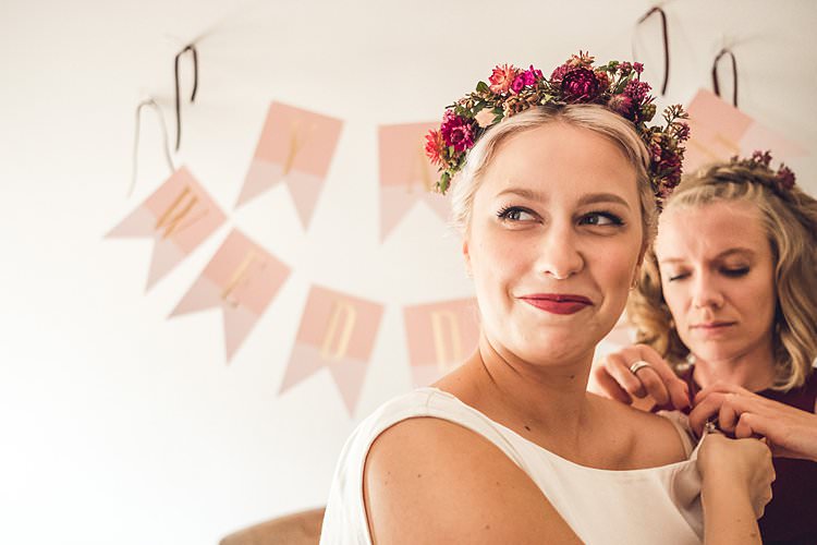 Bride Bridal Gown Dress Floral Flower Crown Pink Indie Back Garden Bespoke Party Wedding https://www.babbphoto.com/