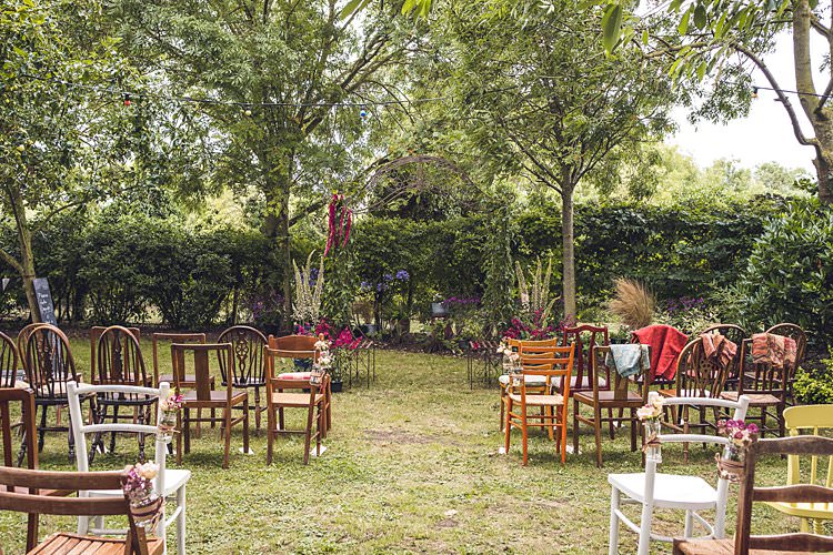 Rustic Vintage Wooden Chairs Outdoor Ceremony Floral Flowers Indie Back Garden Bespoke Party Wedding https://www.babbphoto.com/