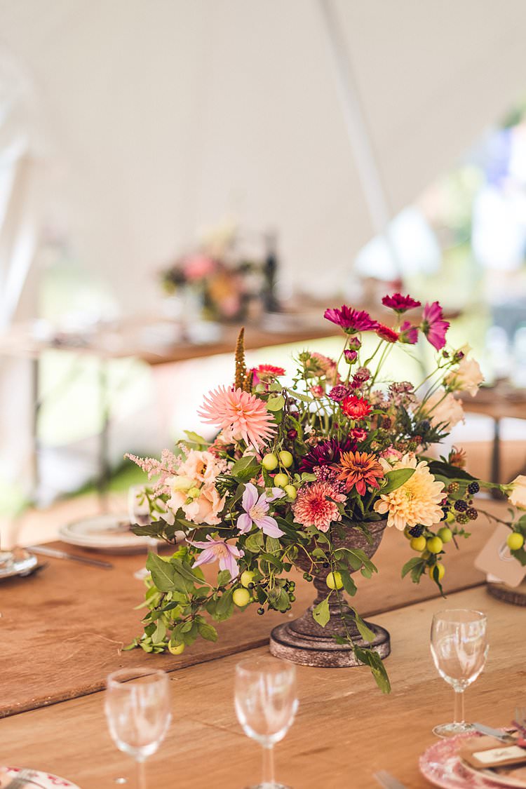 Table Centre Floral Flowers Multicolour Wild Indie Back Garden Bespoke Party Wedding https://www.babbphoto.com/