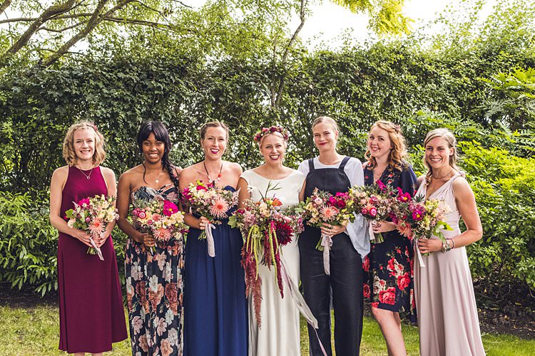 Bride Bridal Ghost Silk Dress Gown Bridesmaids Mismatched Bouquet Ribbon Indie Back Garden Bespoke Party Wedding https://www.babbphoto.com/